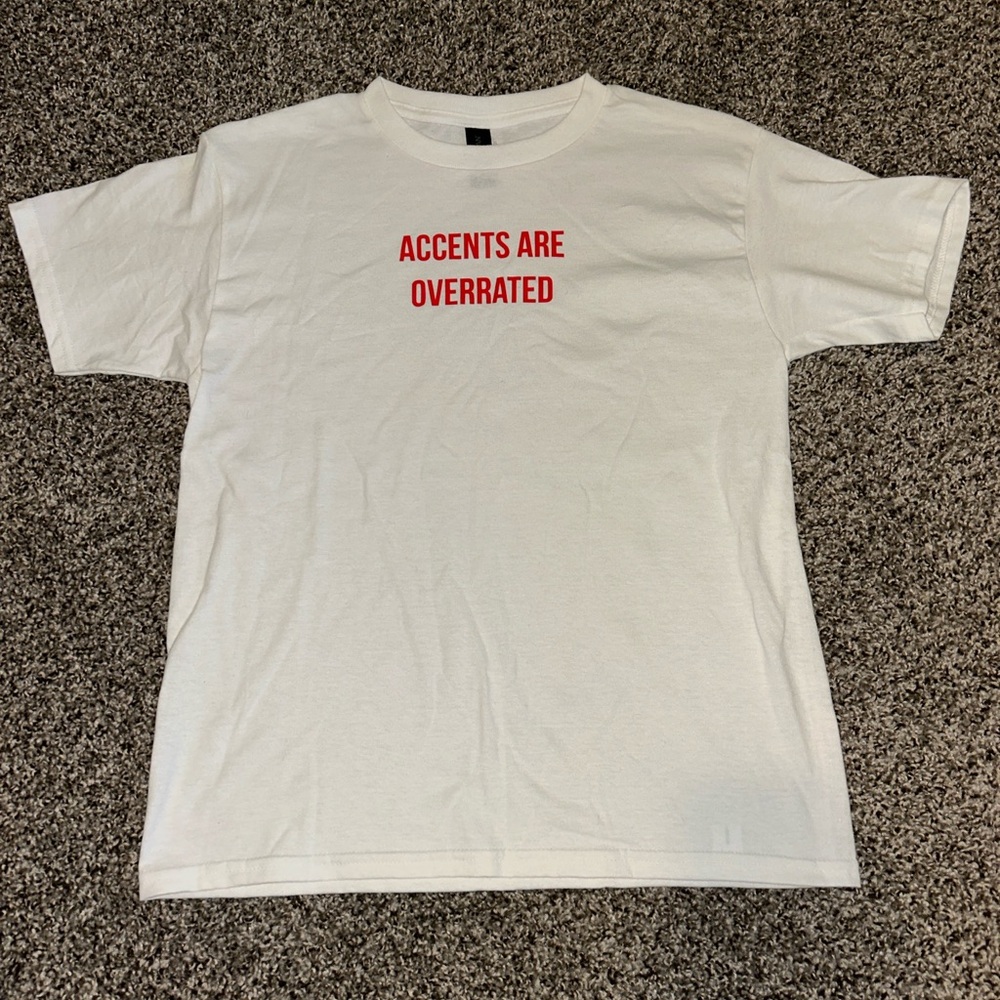White T-Shirt with Red Text